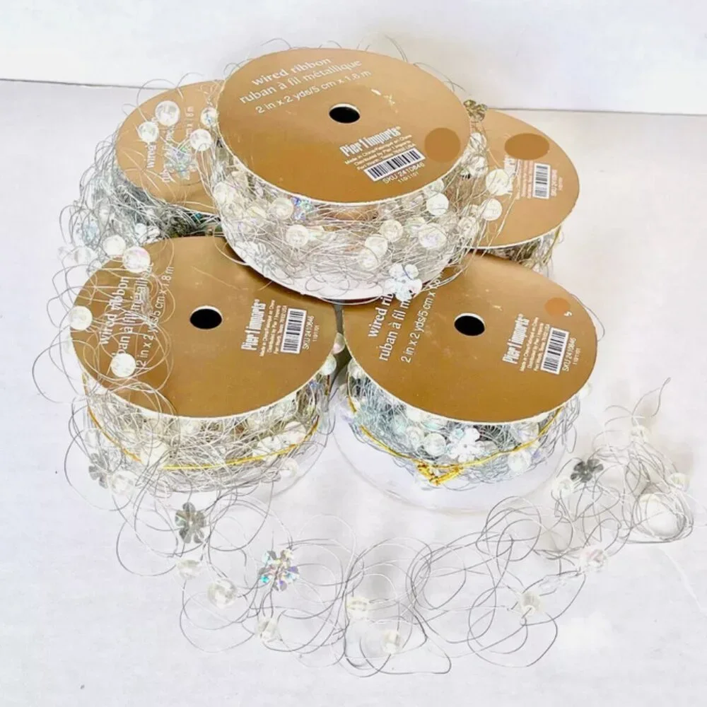 Pier 1 Gold and Silver Decorative Wired Ribbon Garland Spools