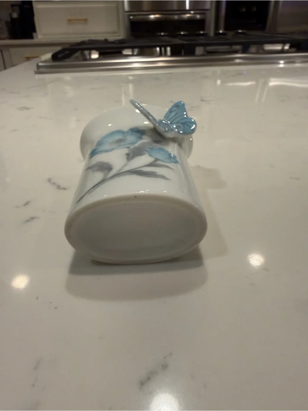 Blue Butterfly Porcelain Bud Vase vtg porcelain