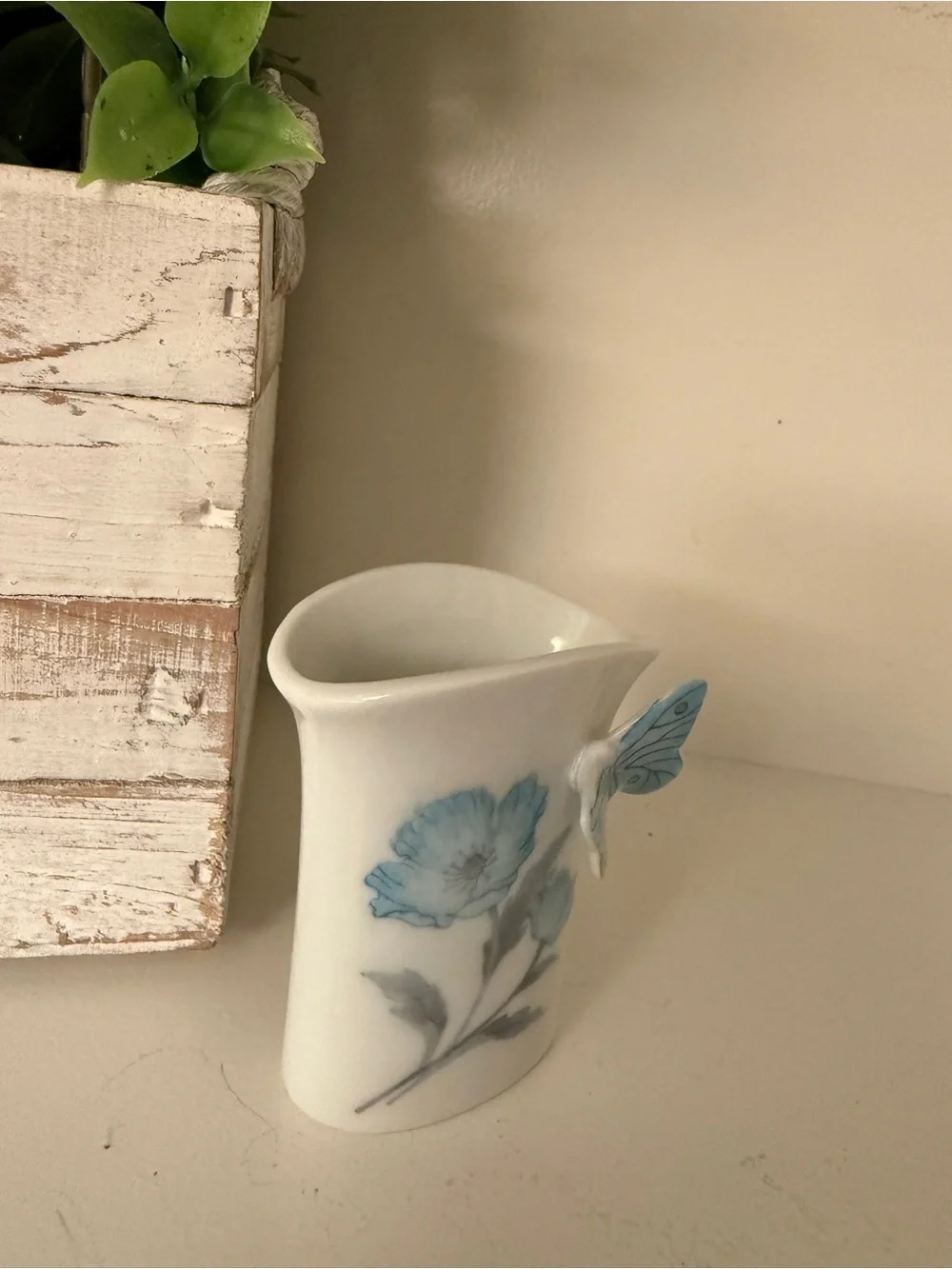 Blue Butterfly Porcelain Bud Vase vtg porcelain
