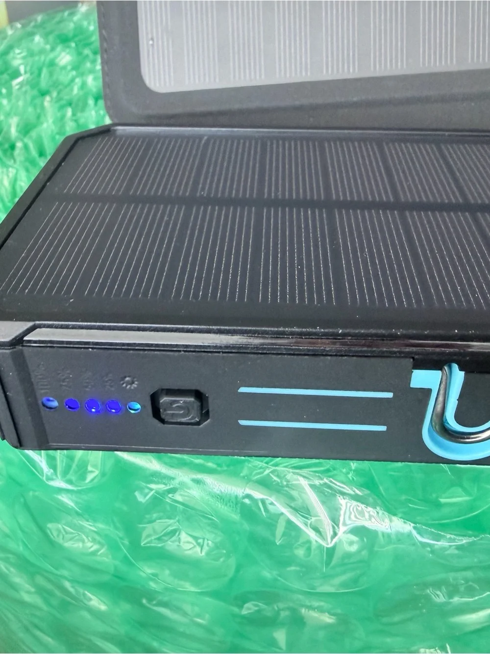 20000mAh Black & Turquoise Portable Solar Power Bank with Built-in Cables