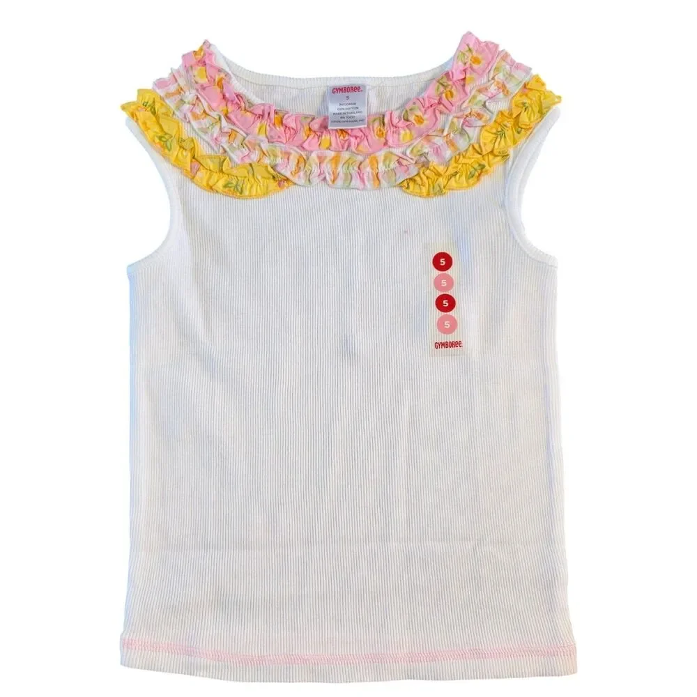 Vintage Gymboree Sunflower Fields Summer Outfit Size 5 Pink Skirt White Tank New