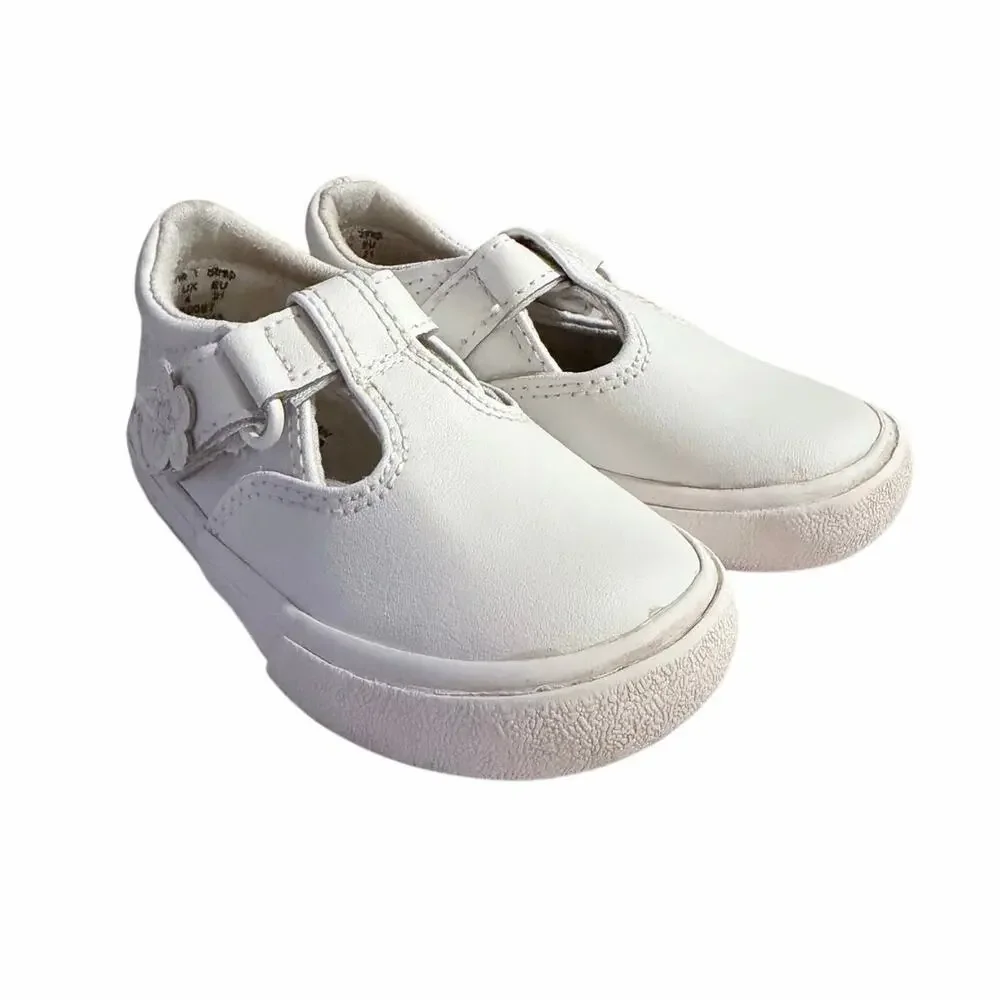 Keds white leather baby toddler T strap Maryjane shoes flower US 5