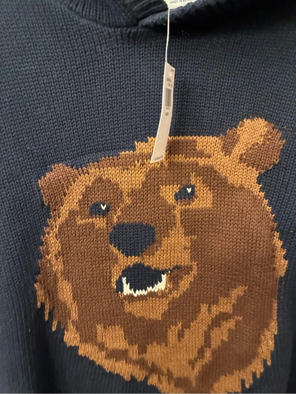 Old Navy Kids Navy Hooded Sweater with Brown Bear Motif