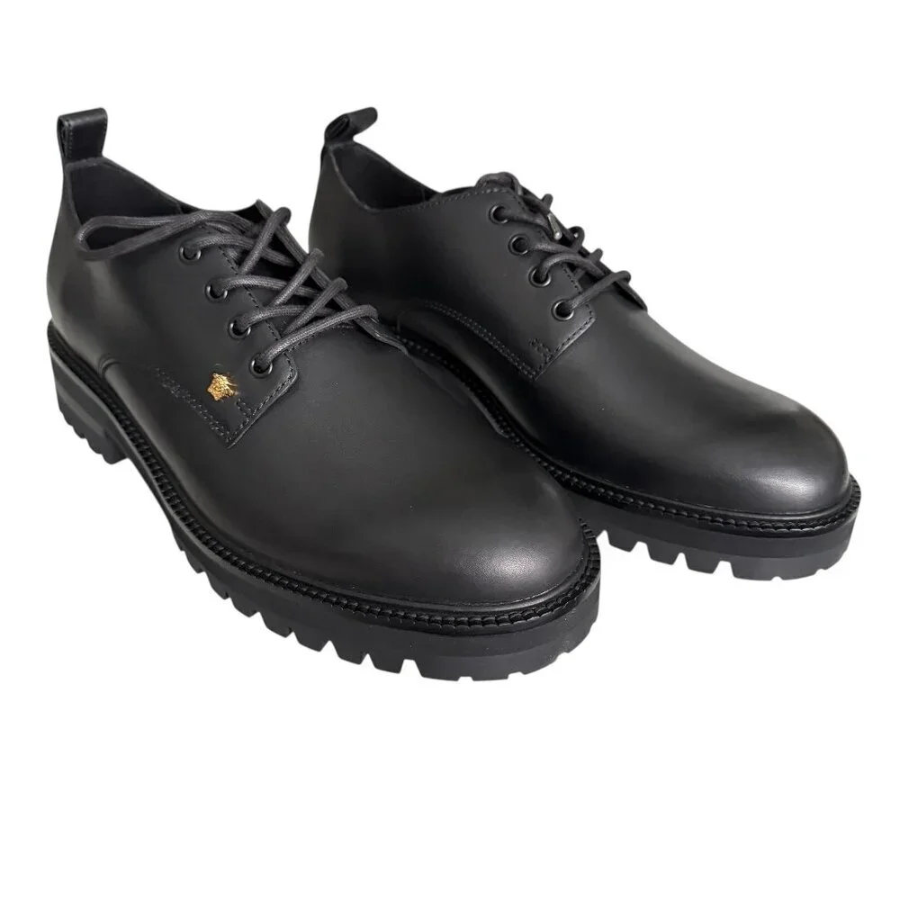Versace 1014646 Men's Black 100% Leather Small Gold‎ Logo Medusa Derby Shoes, 44