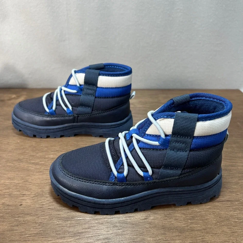 Carter's Kids Blue & Navy Fallon Boots Size 11M Elastic Lace Puffer Winter Shoes