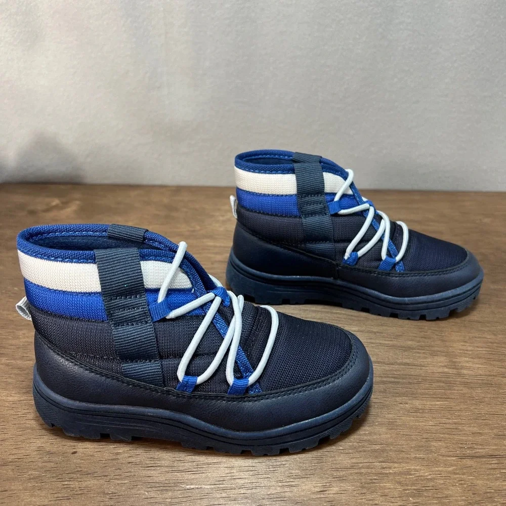 Carter's Kids Blue & Navy Fallon Boots Size 11M Elastic Lace Puffer Winter Shoes