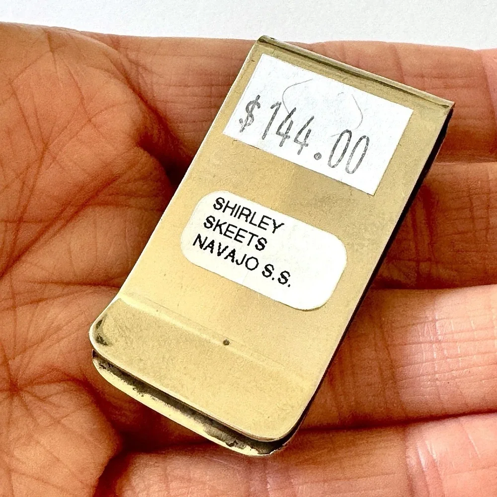 Navajo Turquoise Money Clip Sterling Mens Gift Handmade Skeets Shadowbox Stamped