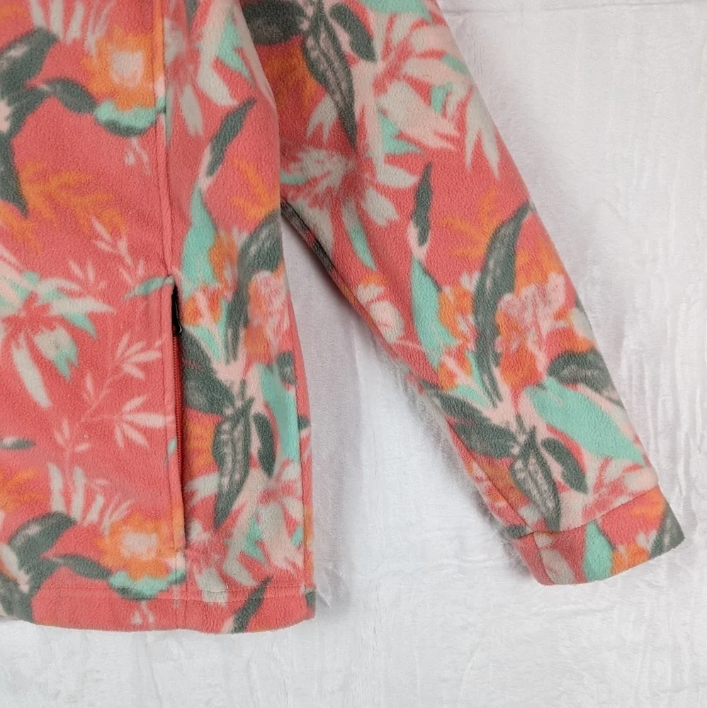 Columbia Floral Fleece Jacket‎ Youth XL Peachy Pink Green