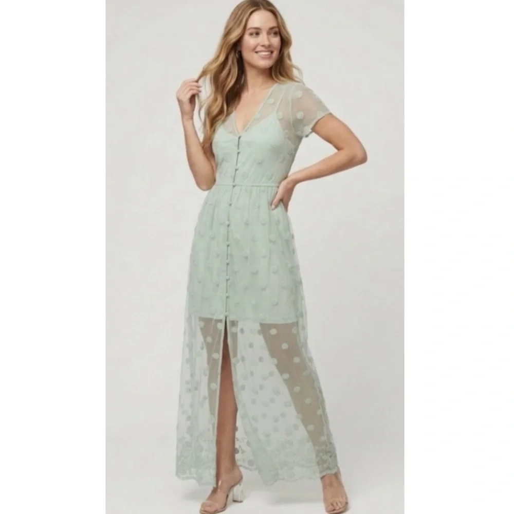 Abercrombie & Fitch Mint Embroidered Maxi Dress