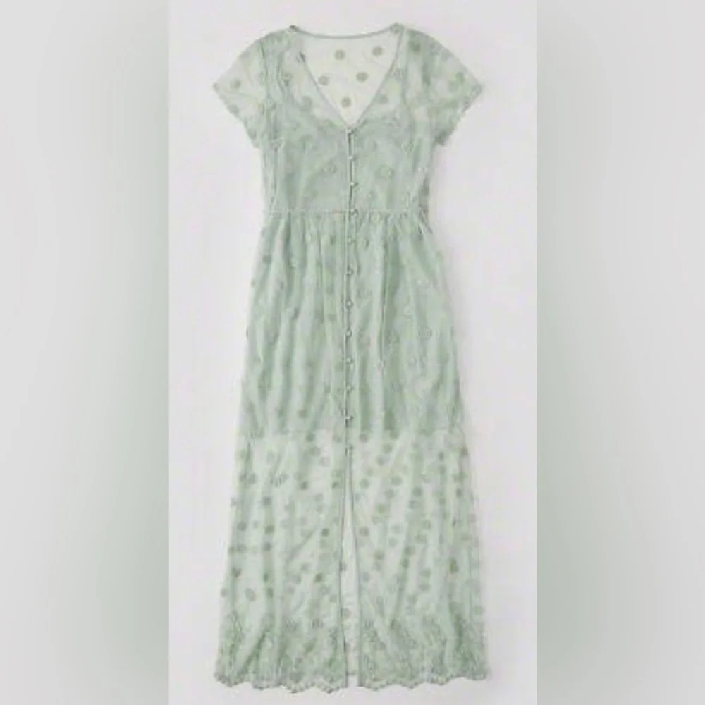 Abercrombie & Fitch Mint Embroidered Maxi Dress