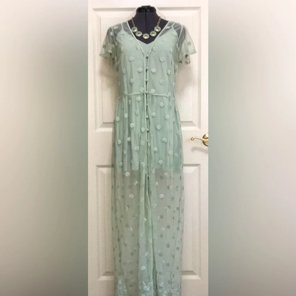 Abercrombie & Fitch Mint Embroidered Maxi Dress