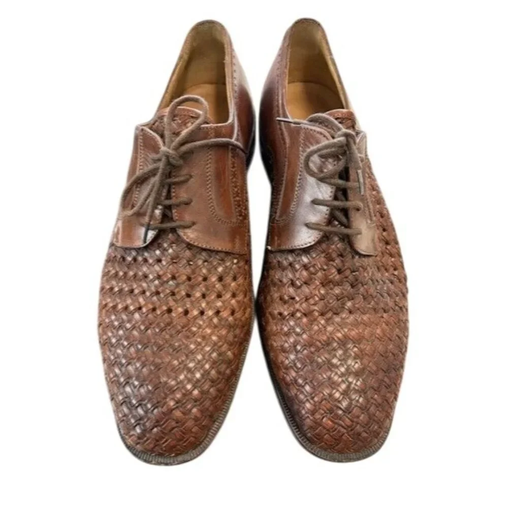 Vintage Bally Mens Brown Woven Leather‎ Oxfords Made In Italy
