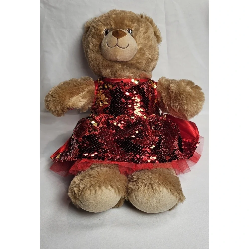Build-A-Bear Workshop‎ Teddy Bear Plush w/ Red Gold Sequin Dress Tulle Skirt 16