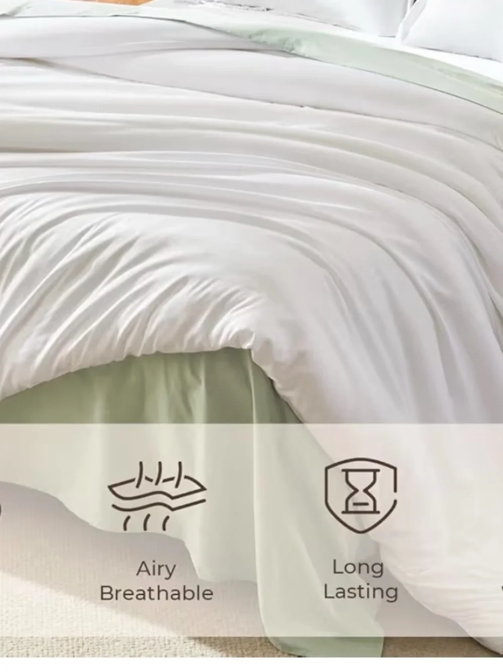Breathable White Duvet Cover with Sage Accent
