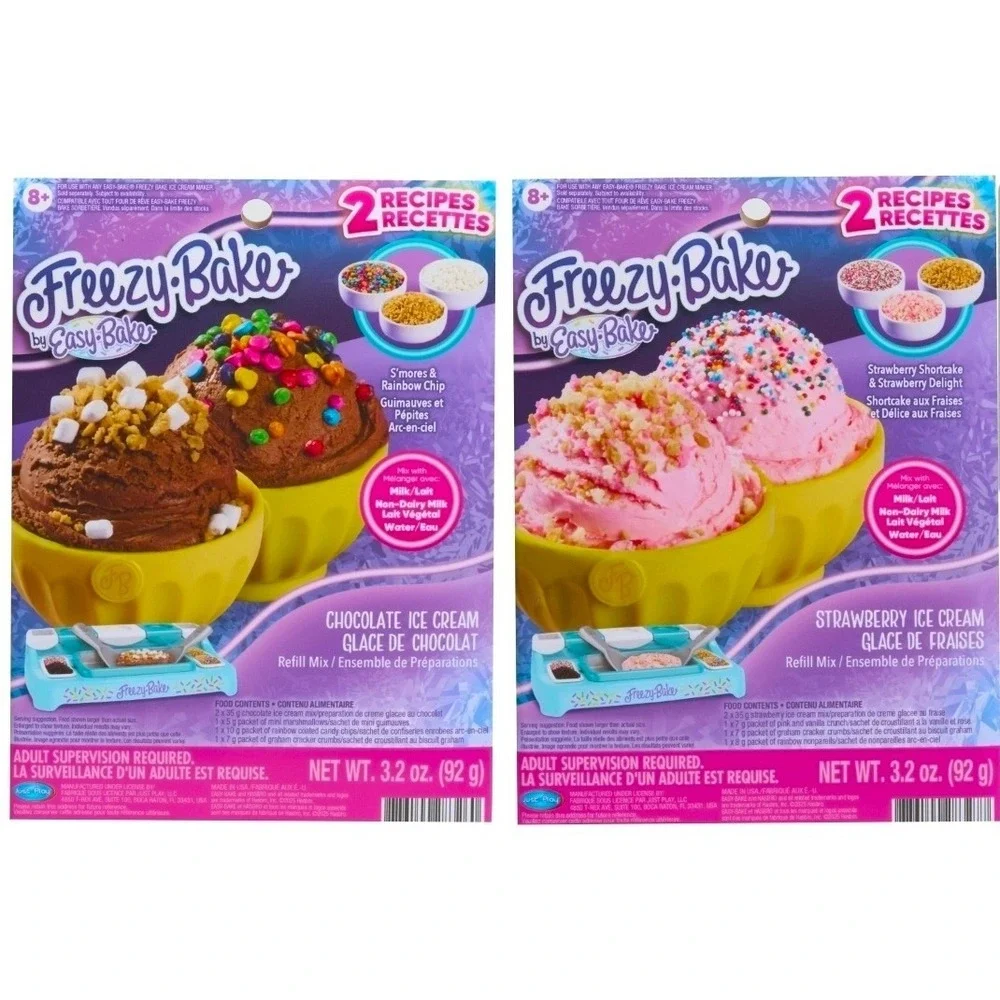 Easy Bake Freezy Ice Cream Refill‎ Mix 2 Pack Chocolate S'mores & Strawberry New