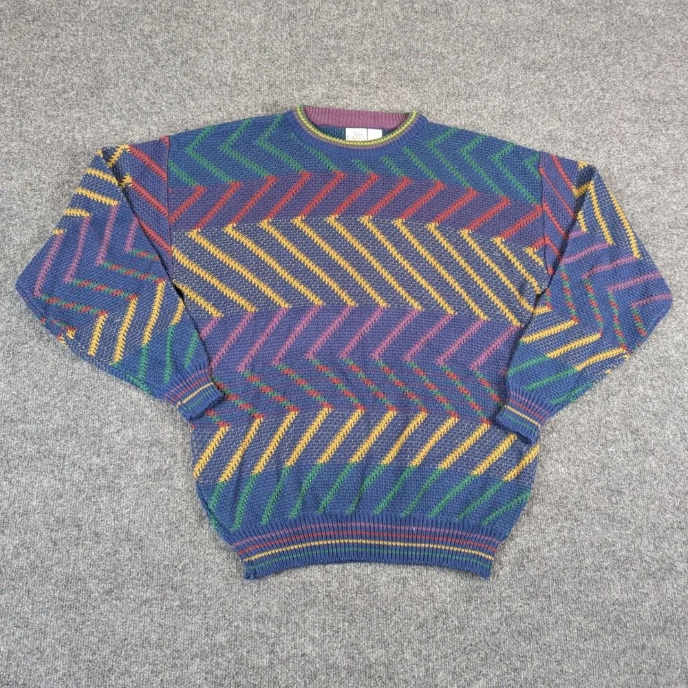 Ash Creek Trading Mens XL Vintage Geometric Chevron Knit Crewneck Sweater Blue