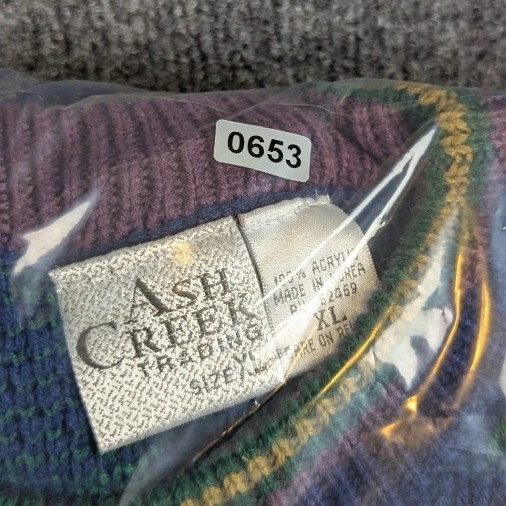 Ash Creek Trading Mens XL Vintage Geometric Chevron Knit Crewneck Sweater Blue