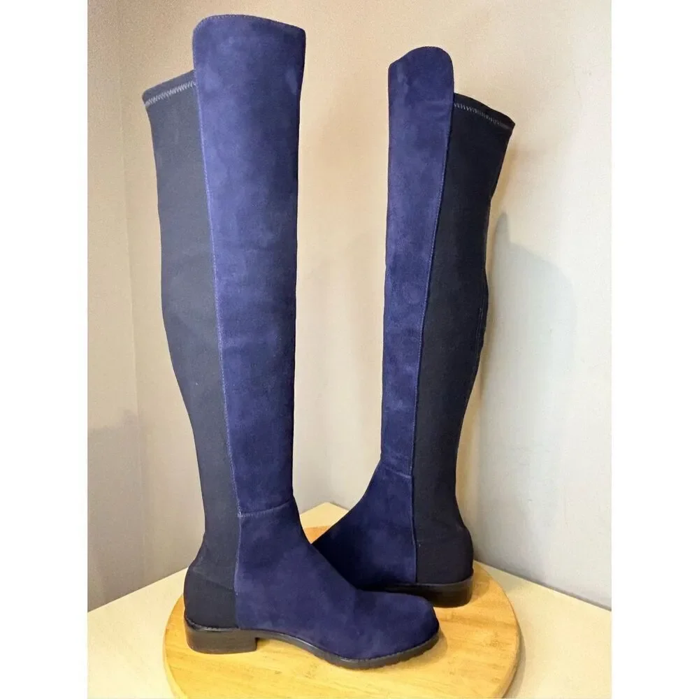 Stuart Weitzman Women's S251823‎ Suede Over The Knee 5050 Boots Blue Sz 4.5M