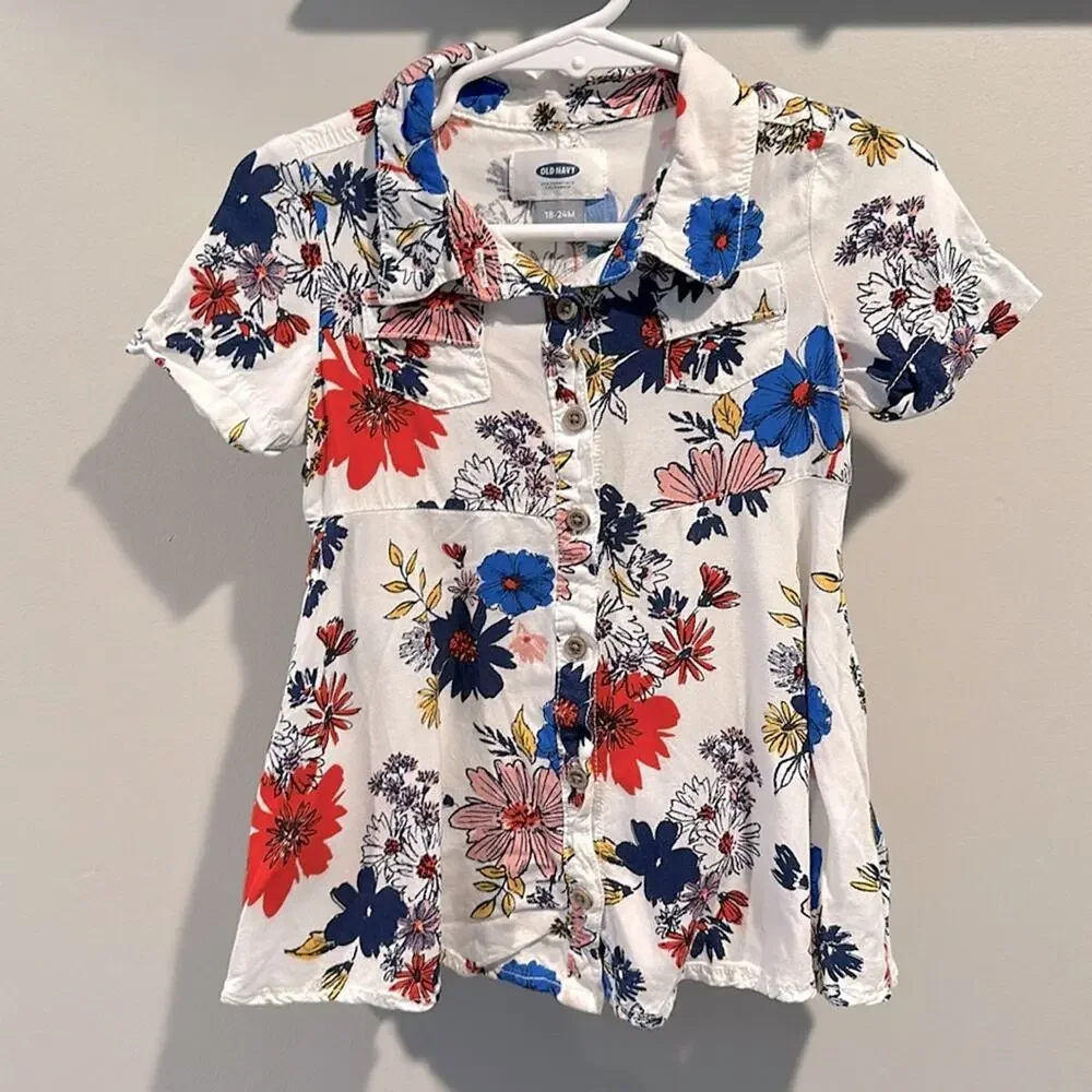 Old Navy Baby Girl 18-24 Month White Floral Collared‎ Dress