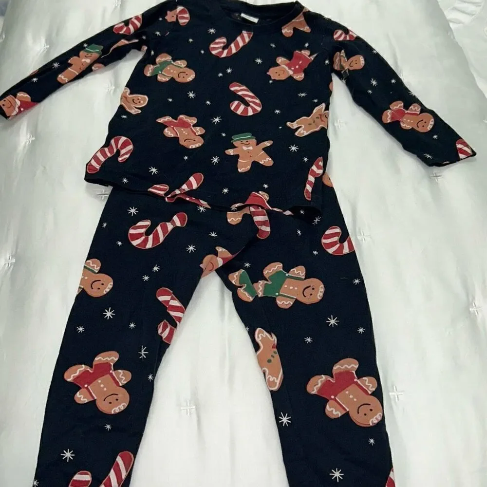 Lindex kids gingerbread candy cane Christmas pajamas outfit sz 2t