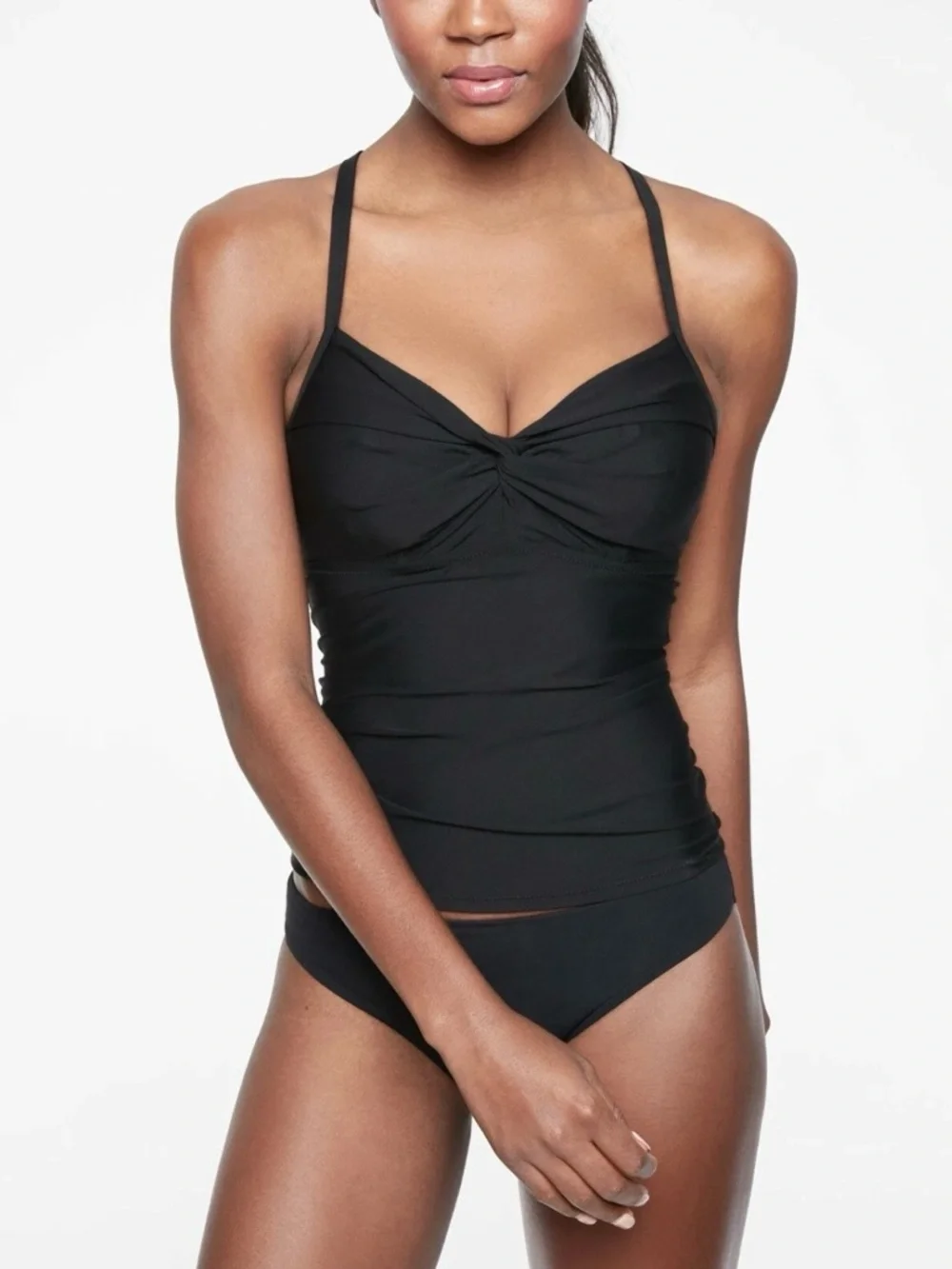 Athleta Womens Twist Up Tankini Swim Tank UPF 50+ Black 32 D/DD New