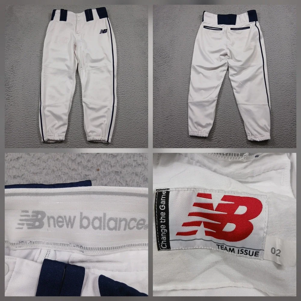 New Balance Baseball‎ Pants White Navy Team Issue Elastic Cuff Youth 02