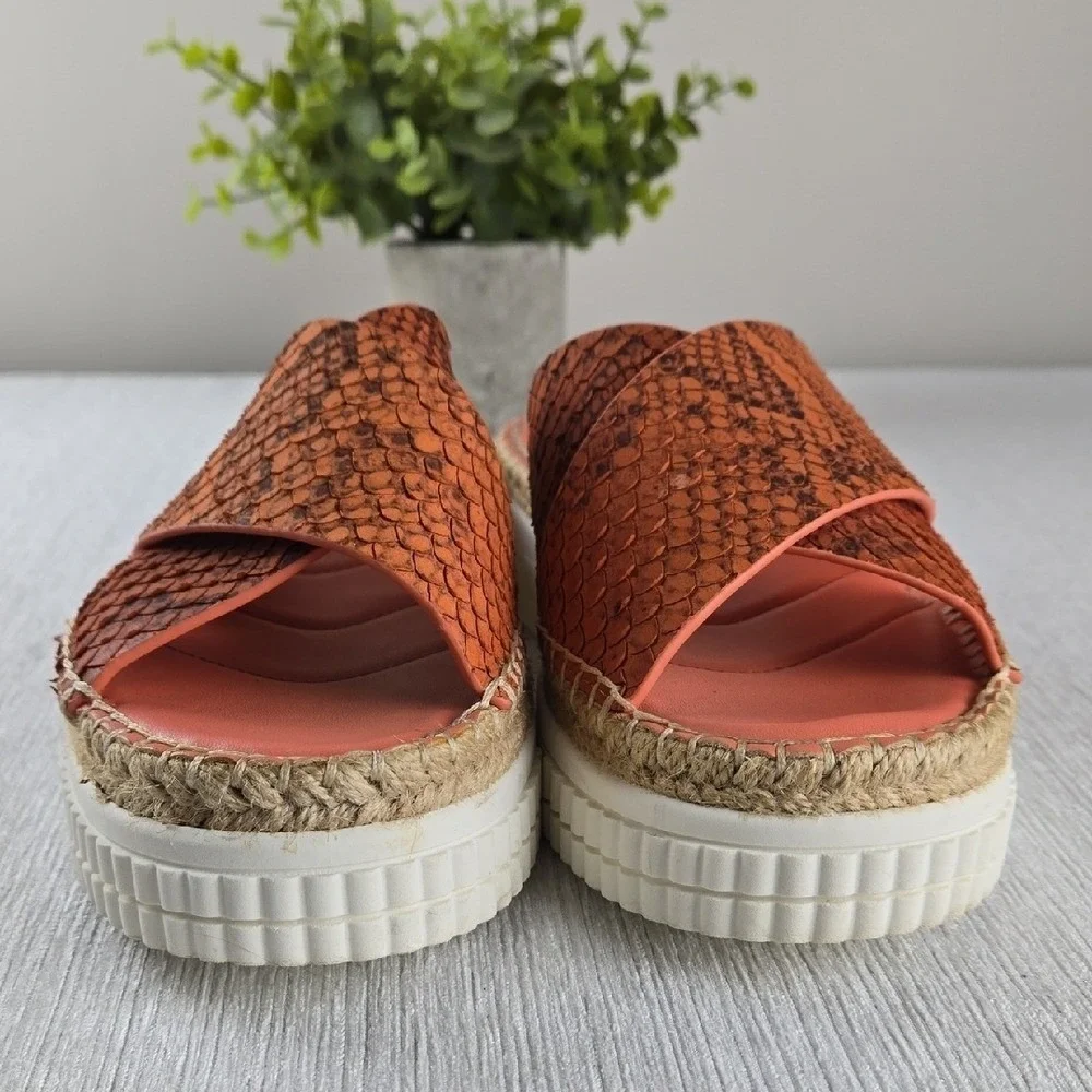 Franco Sarto Birch Orange Snakeskin Leather Espadrille Platform Sandals Mens 8M