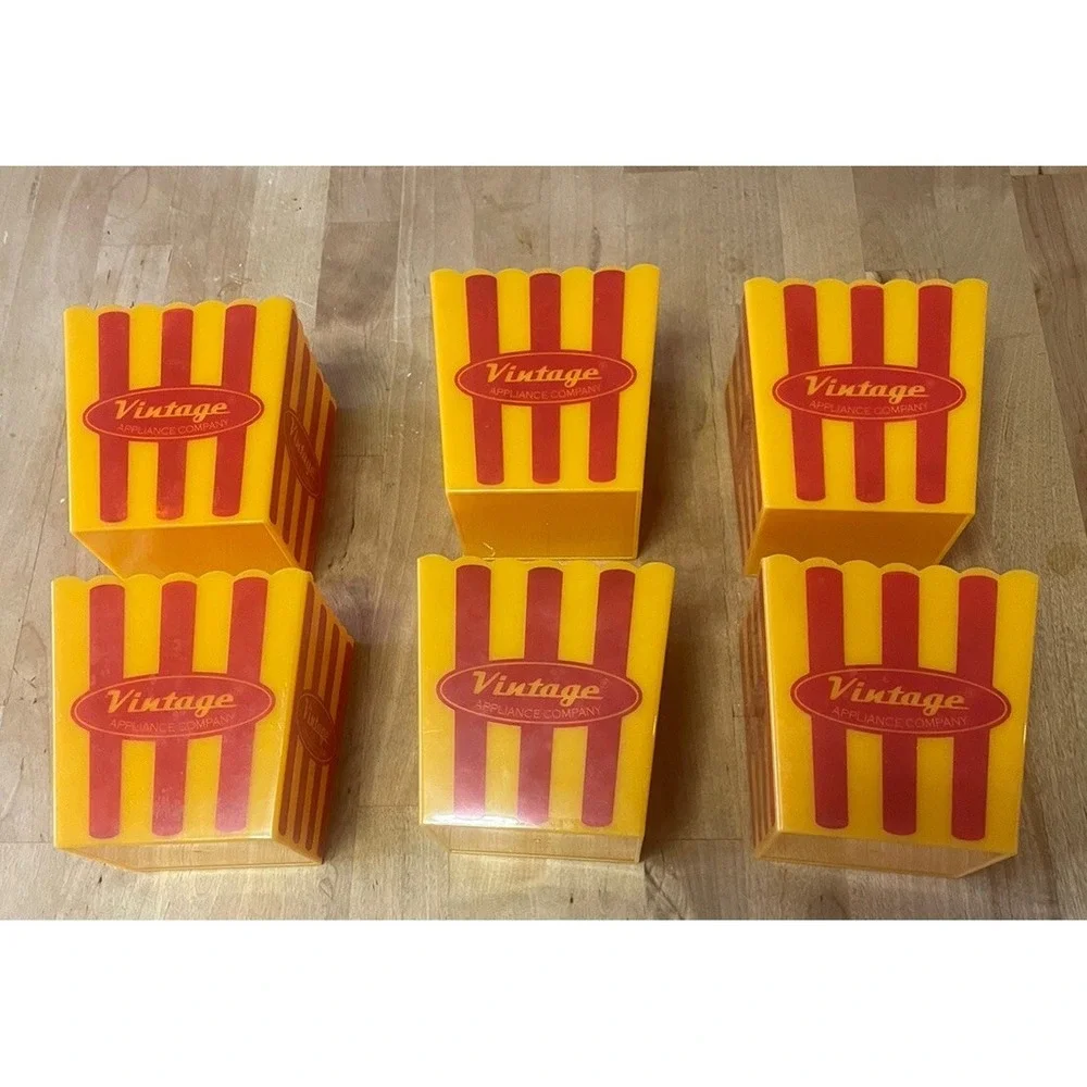 6 Vintage Advertising Retro Carnival Popcorn Bucket Bowls Movie Plastic