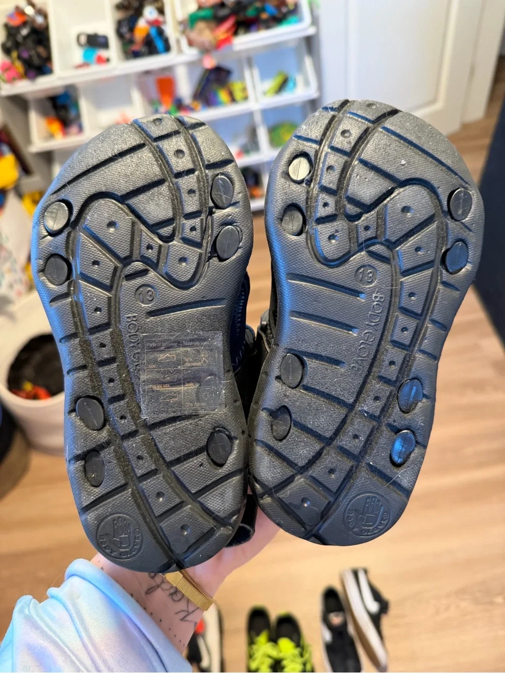 Kids Black Closed-Toe Sandals with Yellow Detail
