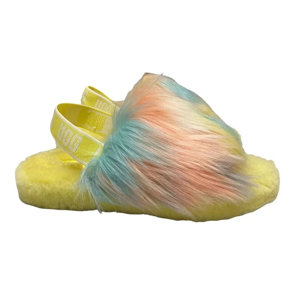 UGG Shoes Kids 4 Yellow‎ Slides Fluff Yeah Tie Dye 1120033K Casual Fluffy Comfy