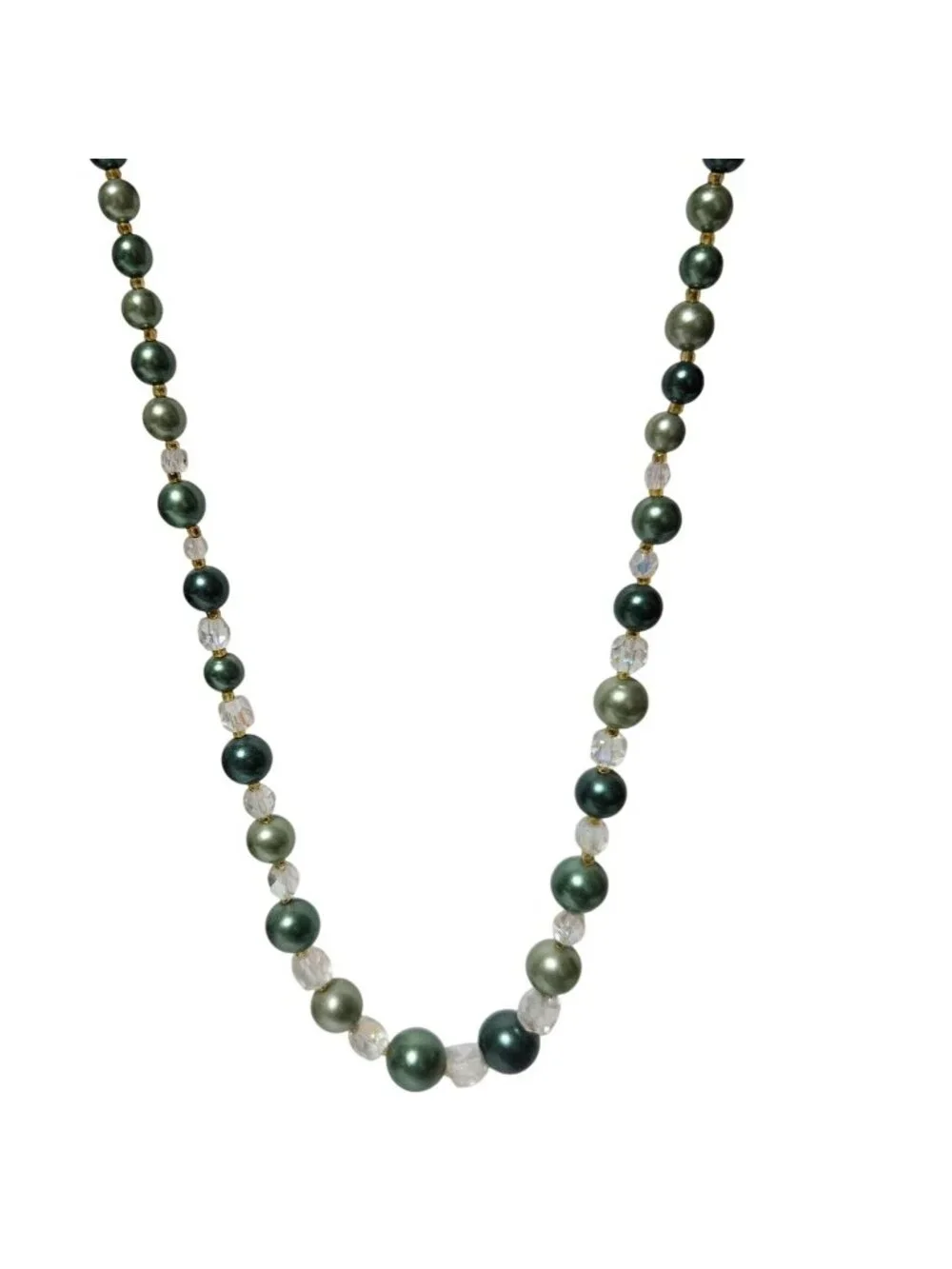 Vintage Green Clear Beaded Necklace Boho Chic Classic Fashion Jewelry Women