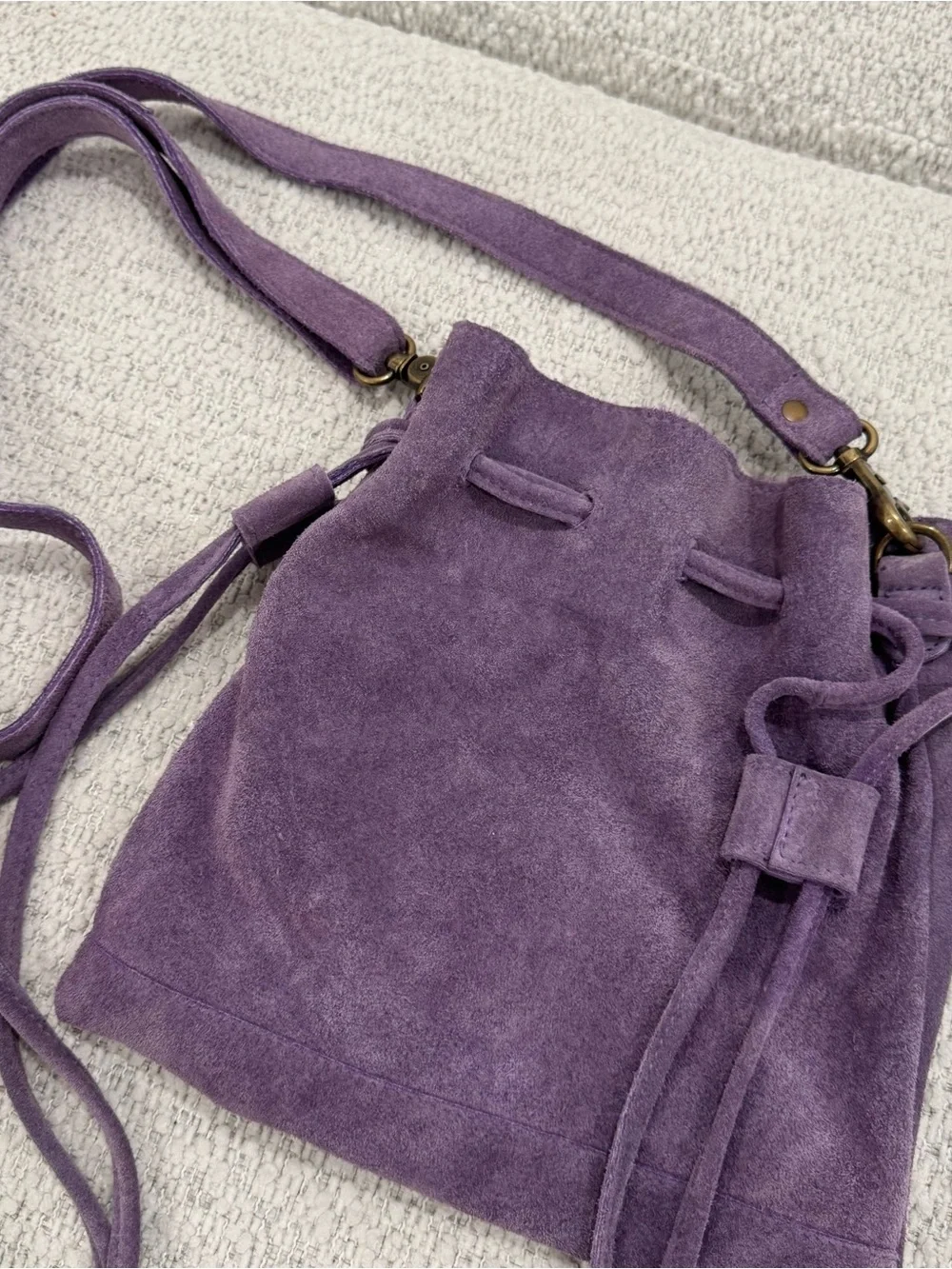 Free People Boho Purple Suede Drawstring Crossbody Bag