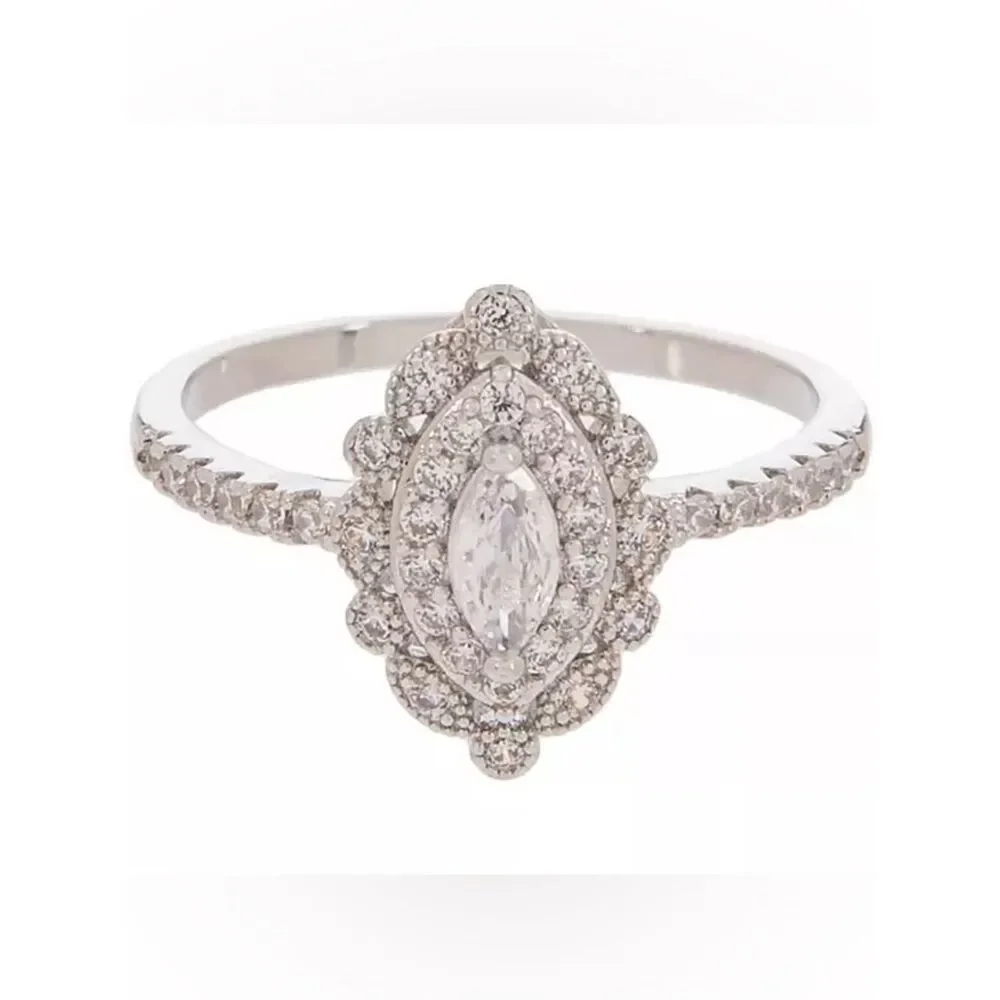 New Layered Marquise Cubic Zirconia Ring - Size 8