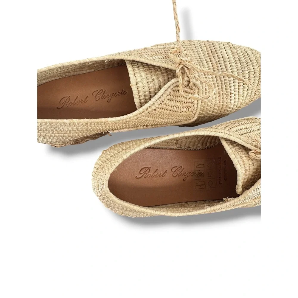 Robert Clergerie Pinto Raffia Platform Espadrille Shoes 7-7.5 Natural Wedge