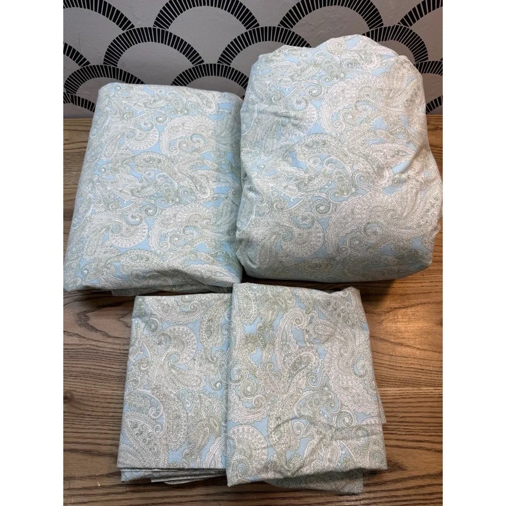 Lauren Ralph Lauren Blue Paisley Floral 4 Pc Sheets Set w/ 2 Pillowcases Queen