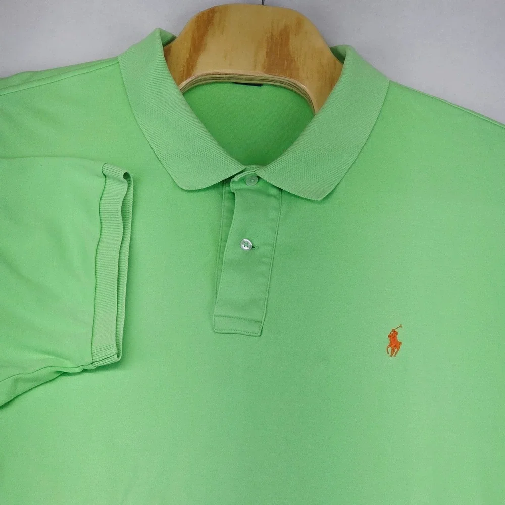 Polo by Ralph Lauren Big 3XB Green Polo Shirt Orange Logo‎ Mens