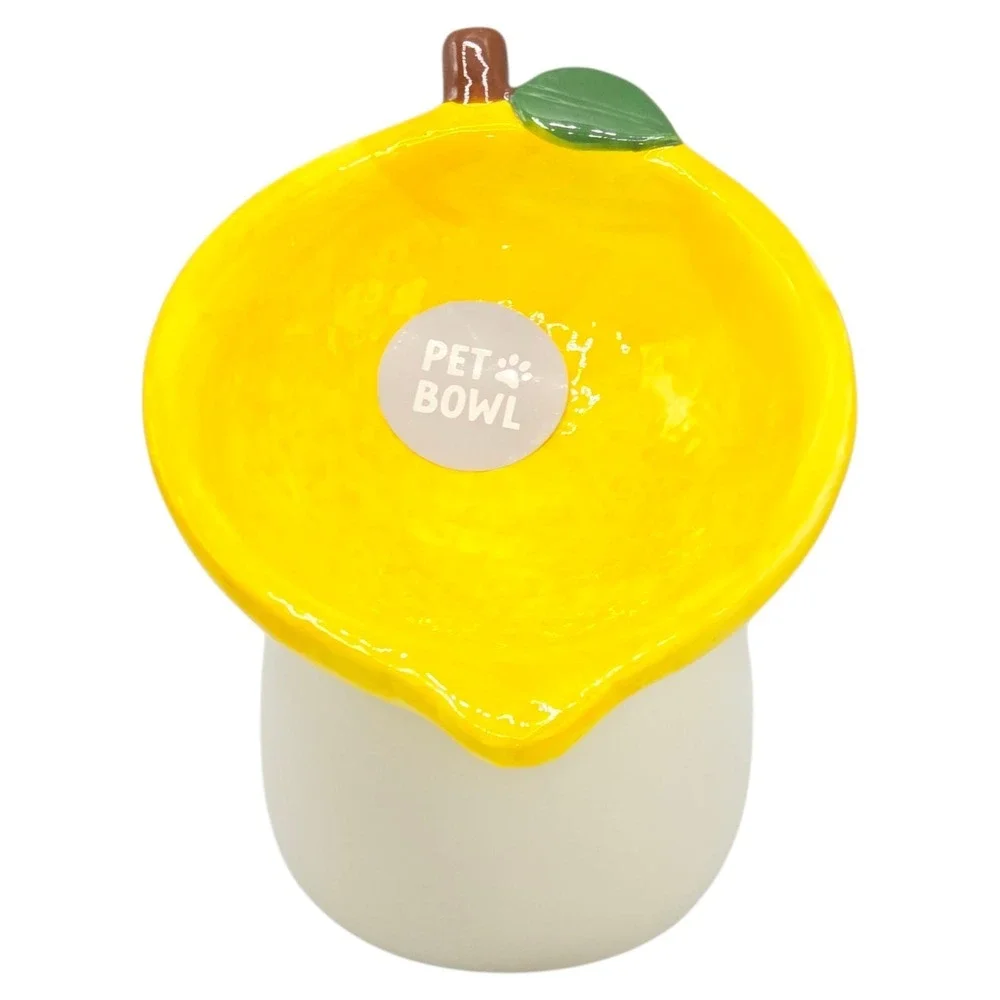 Rockybear Pet Tilted And‎ Elevated Cat Drinking Water Bowl Lemon Pattern 6