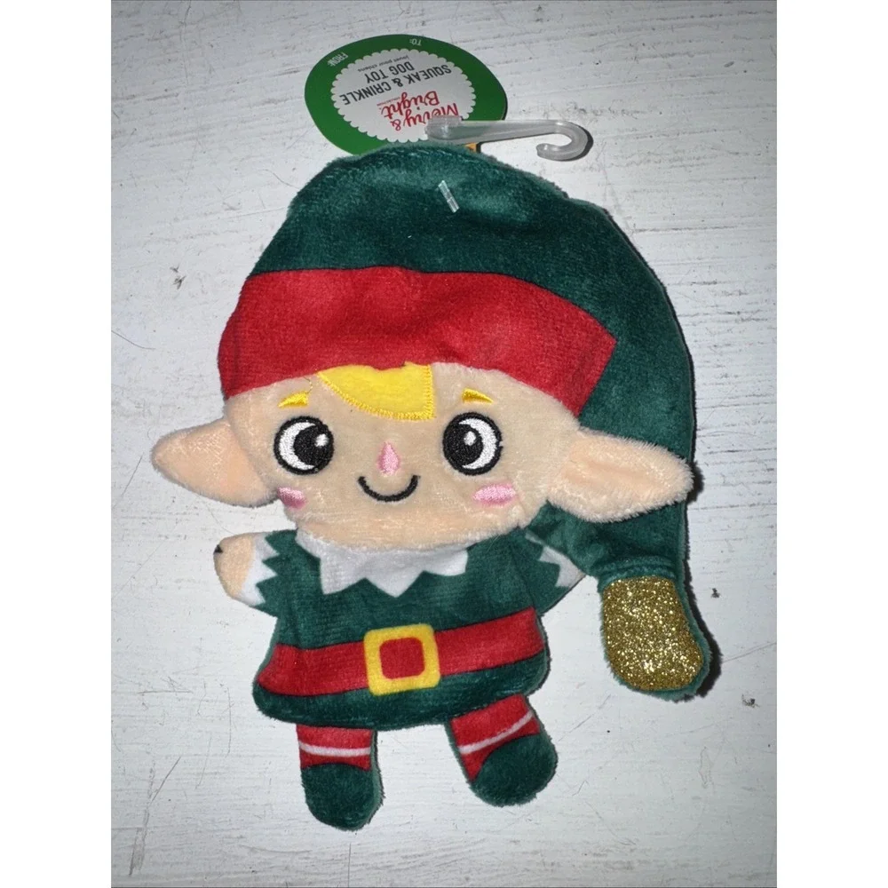 Merry & Bright Christmas BUDDY ELF Flattie Small Dog Toy, Crinkle & Squeaker New