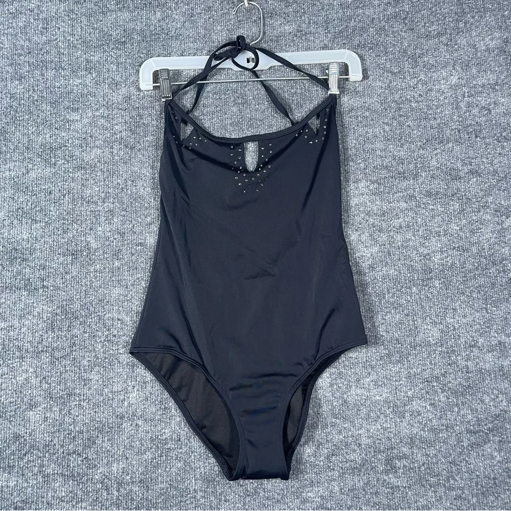 Victoria’s Secret Small NWOT Black‎ Cut Out Rhinestone Halter One Piece Swimsuit