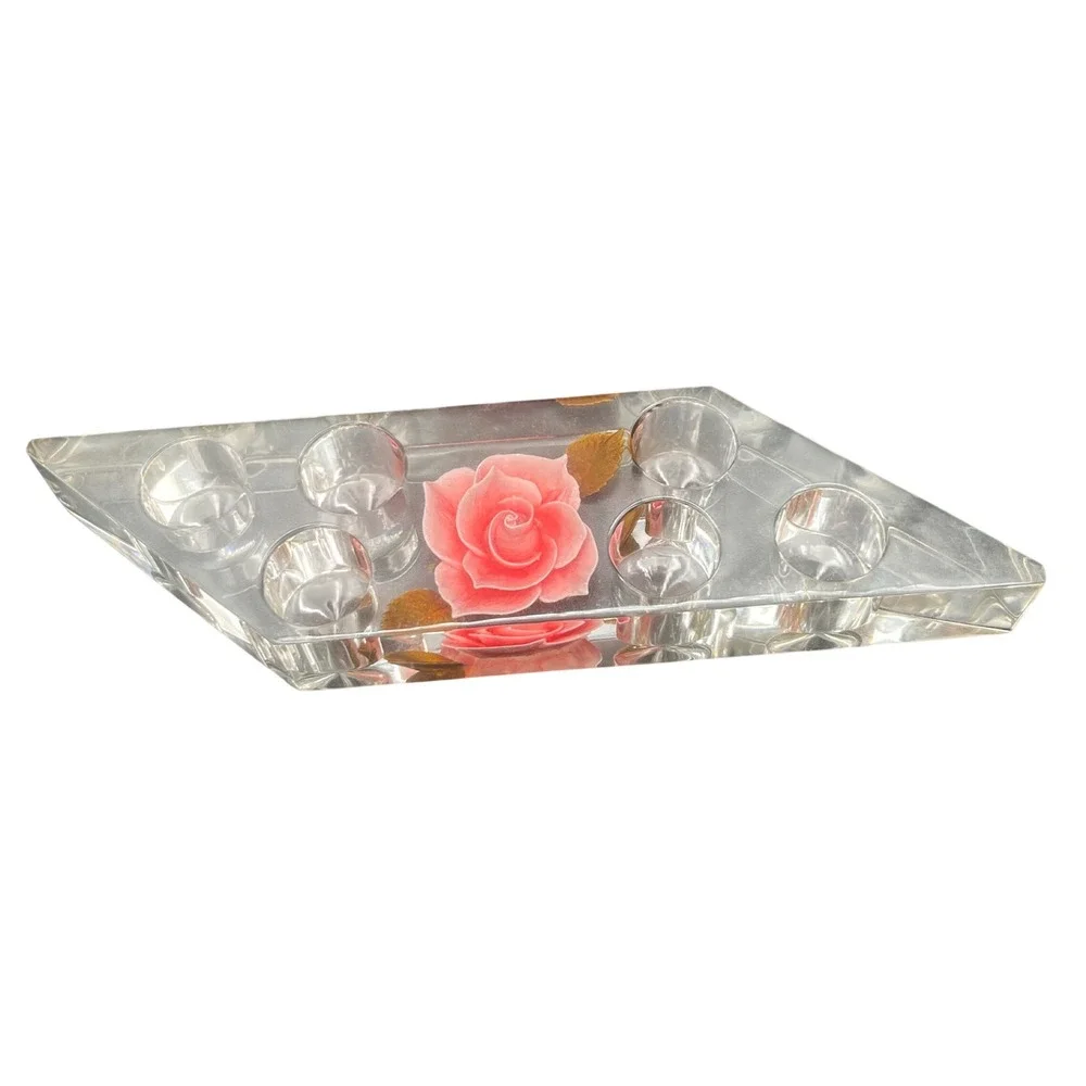 Vtg‎ Reverse Carved lucite Lipstick Holder Pink Rose Mid Century Bath & Beauty