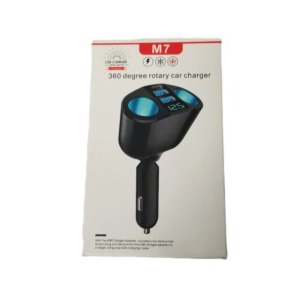 360° Rotary Car Charger Dual USB LED Voltmeter M7 Car Adapter