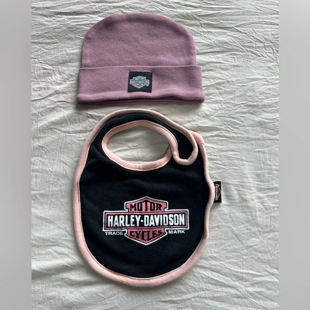 Harley-Davidson Kids Bib and Beanie Set in‎ Pink and Black