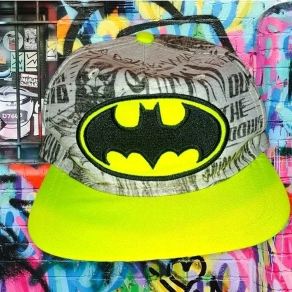 DC Comics Youth Batman‎ Graffiti Print Snapback Hat Neon Yellow OSFM