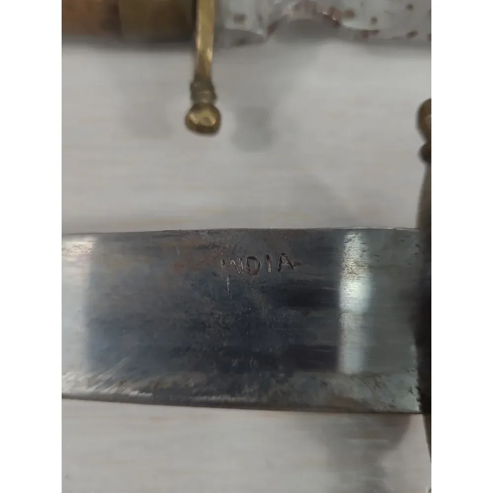 Vintage Indian Meat Carving Set Knife & Fork With Wood‎ Handle & Sheath