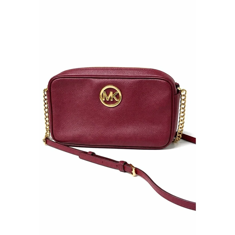 Michael Kors Fulton Crossbody Bag Melton‎ Burgundy Leather MK Logo