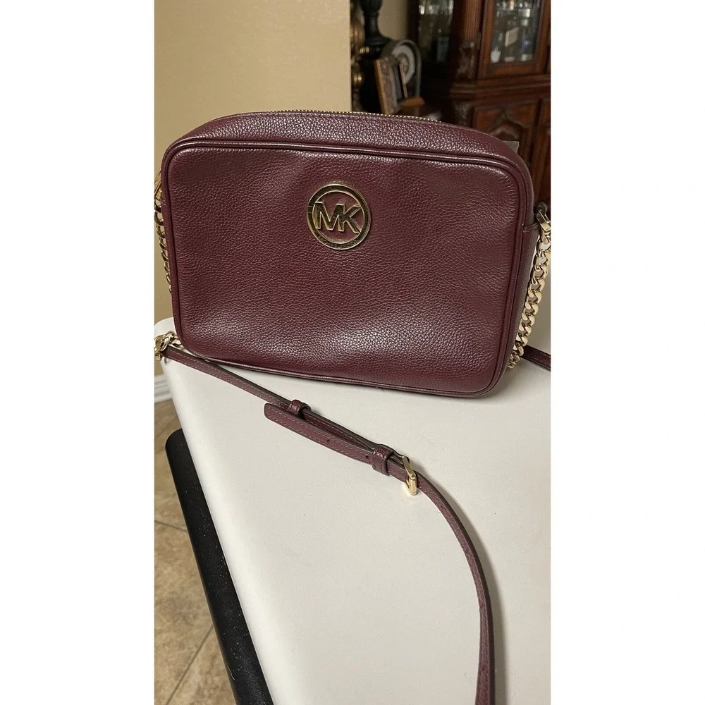 Michael Kors Fulton Crossbody Bag Melton‎ Burgundy Leather MK Logo