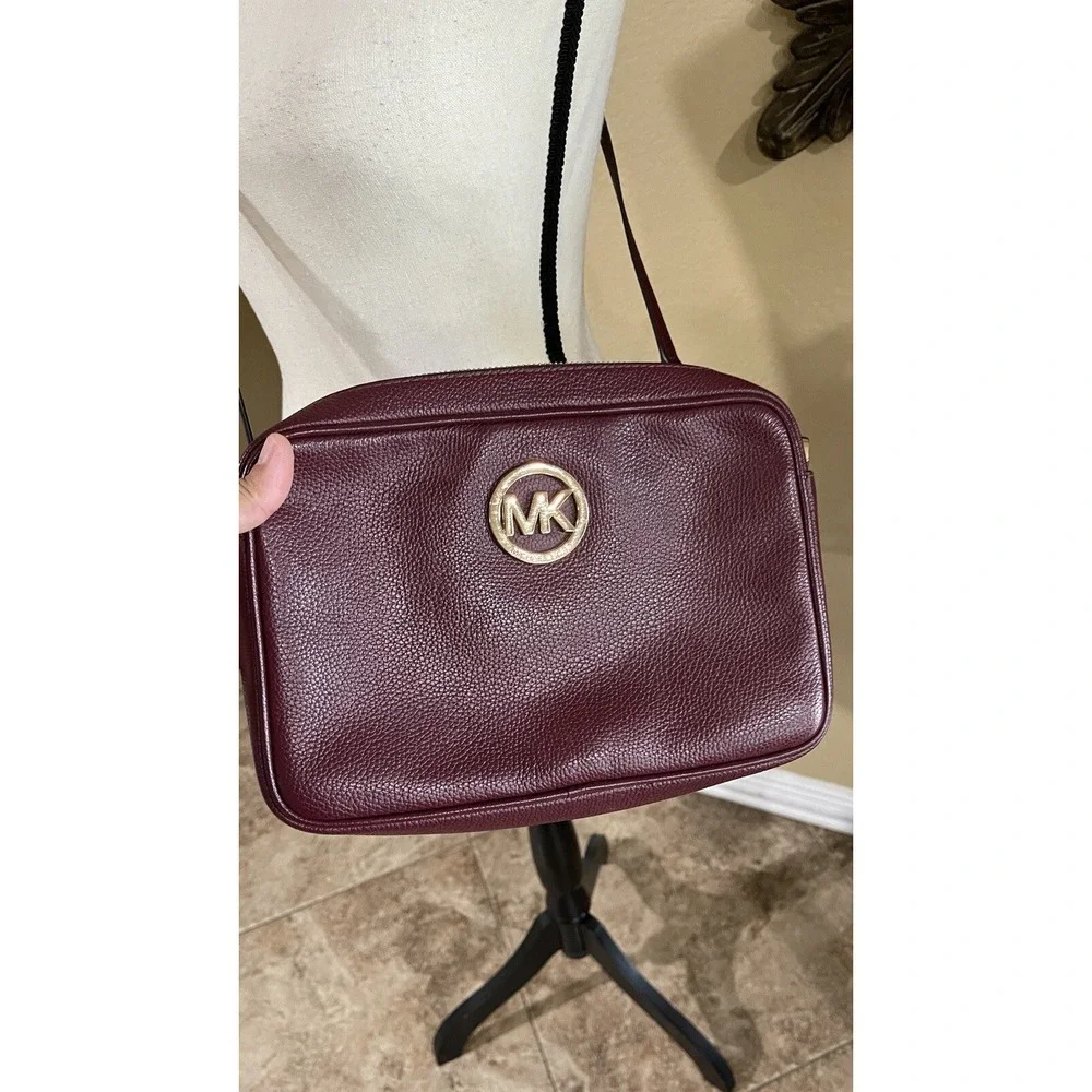 Michael Kors Fulton Crossbody Bag Melton‎ Burgundy Leather MK Logo