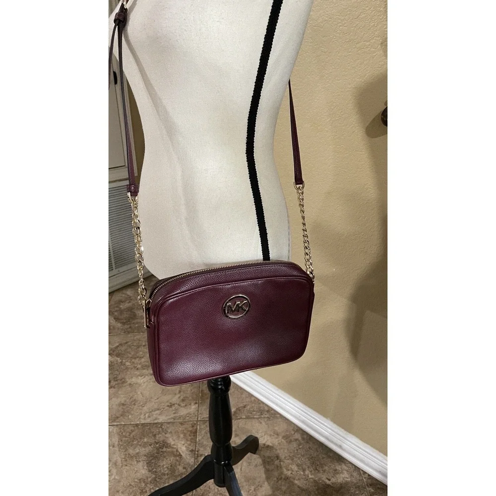 Michael Kors Fulton Crossbody Bag Melton‎ Burgundy Leather MK Logo