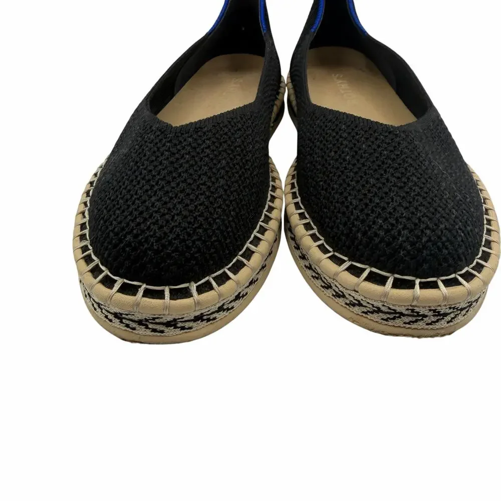 Rothy’s The Espadrille Flat in Black Boardwalk Knit Size 6.5 Jute Sole Slip On