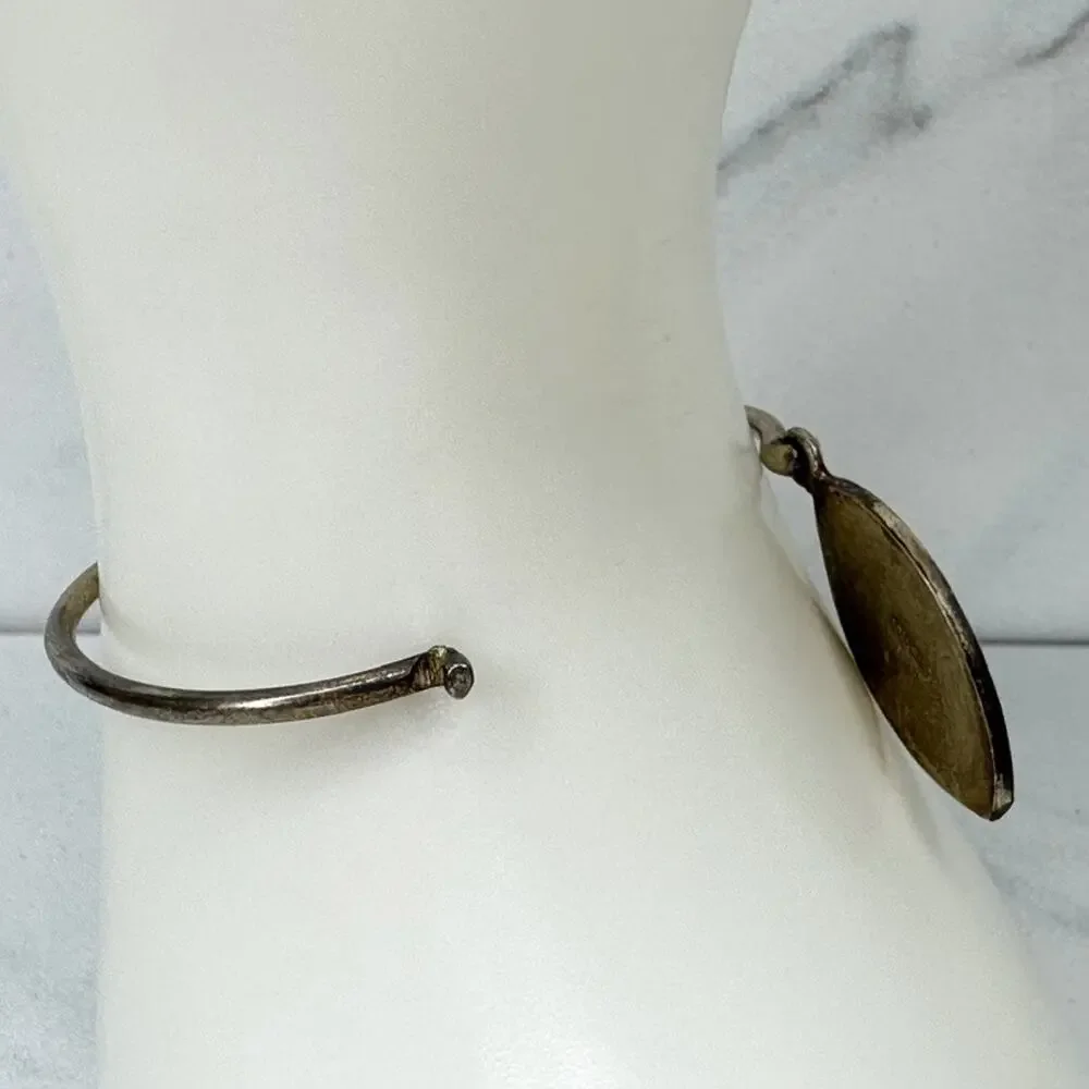 Vintage Mexico Blue MOP Flower Inlay Eye Pendant Silver Tone Child Bangle ✨